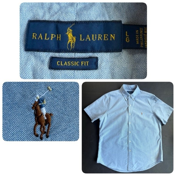 Ralph Lauren Oxford Button Up Down Shirt Men L Blue Flesh Pony Logo 100% Cotton - Picture 1 of 7